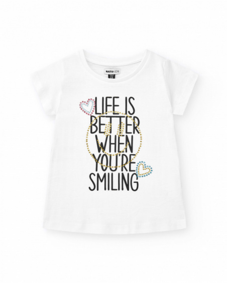 Camiseta para niña en blanco de manga corta con detalles