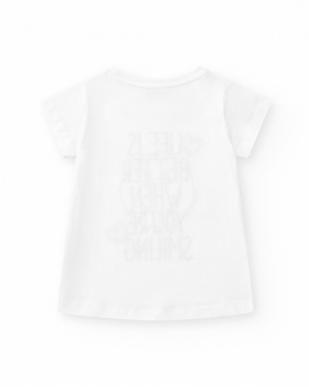 Camiseta para niña en blanco de manga corta con detalles