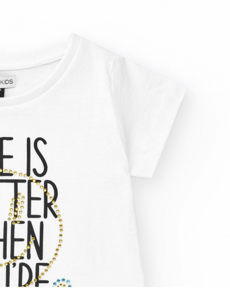 Camiseta para niña en blanco de manga corta con detalles