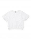 Camiseta de manga corta para niña en blanco con aplique floral Camiseta de manga corta para niña en blanco con aplique floral