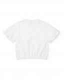 Camiseta de manga corta para niña en blanco con aplique floral Camiseta de manga corta para niña en blanco con aplique floral