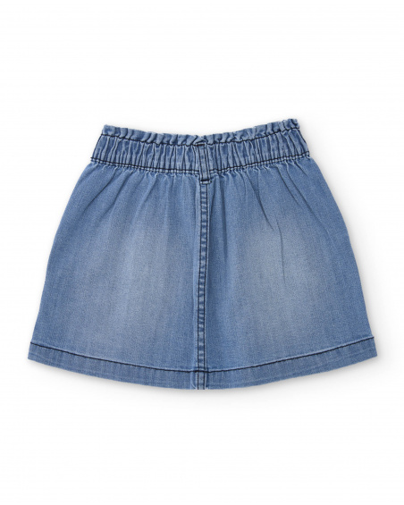 Falda vaquera para niña en azul con estampado de corazón
