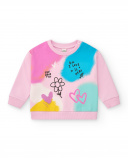 Sudadera para niña en rosa con estampado multicolor y mensajes Sudadera para niña en rosa con estampado multicolor y mensajes