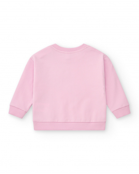 Sudadera para niña en rosa con estampado multicolor y mensajes Sudadera para niña en rosa con estampado multicolor y mensajes
