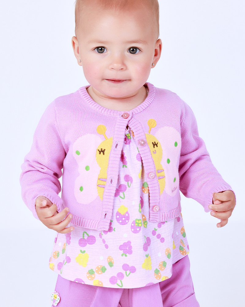 Chaqueta de tricot para niña color malva con bordado