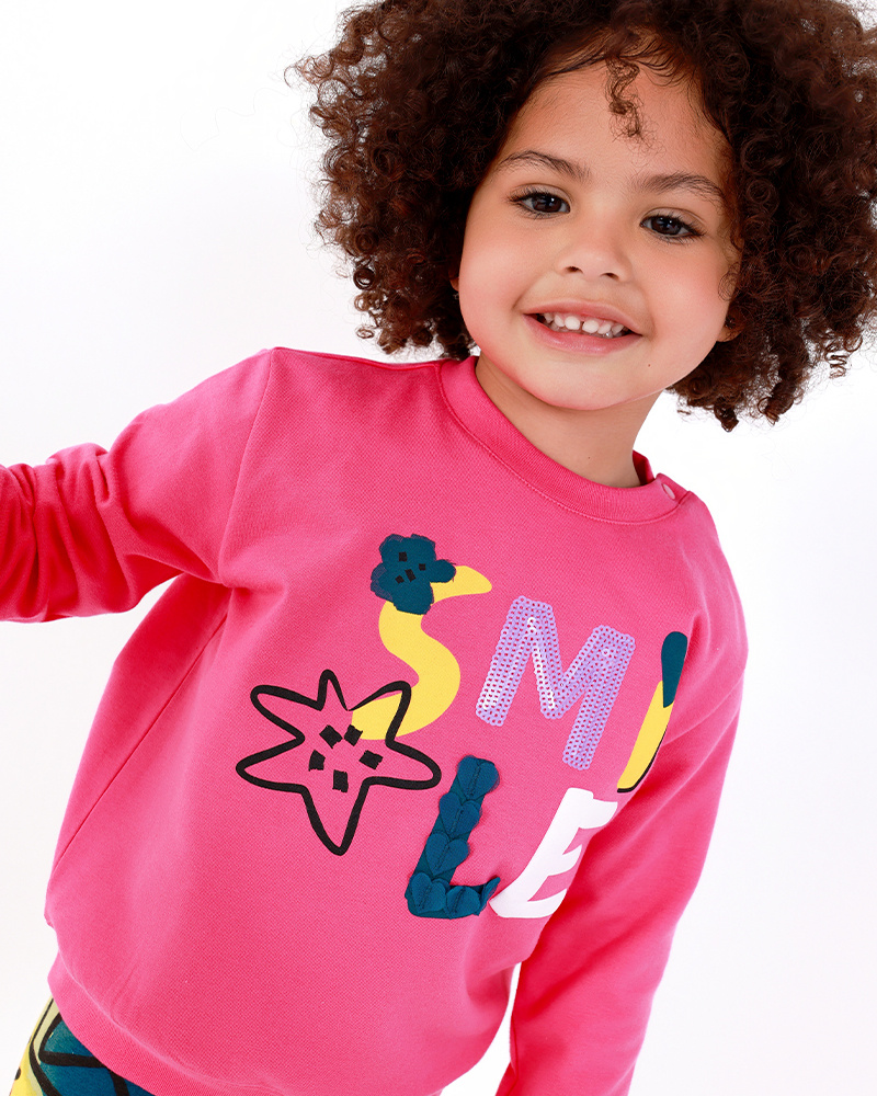 Sudadera para niña en rosa con letras "Smile"