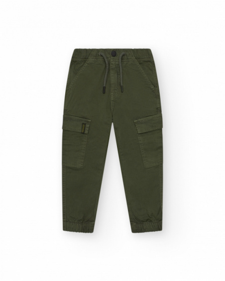 Pantalón cargo para niño en verde con cintura ajustable y bajos