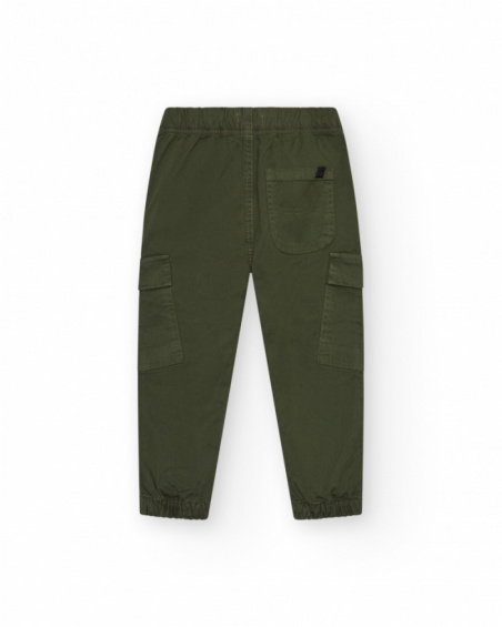 Pantalón cargo para niño en verde con cintura ajustable y bajos