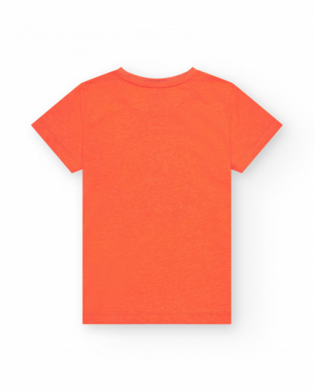 Camiseta para niño en naranja con estampado de buceo frontal. Camiseta para niño en naranja con estampado de buceo frontal.