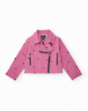 Cazadora biker niña en rosa con estampado de corazones Cazadora biker niña en rosa con estampado de corazones
