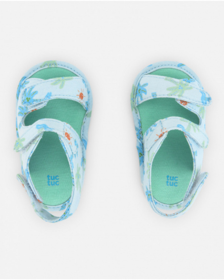 Sandalias de bebé niño en azul claro con estampado tropical Sandalias de bebé niño en azul claro con estampado tropical