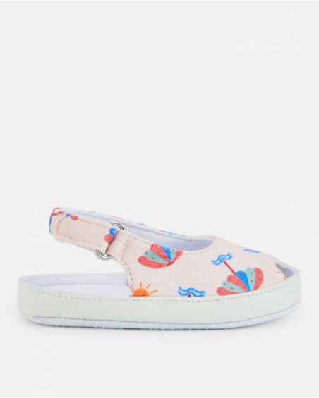 Sandalias de bebé niña en rosa claro con estampado veraniego Sandalias de bebé niña en rosa claro con estampado veraniego