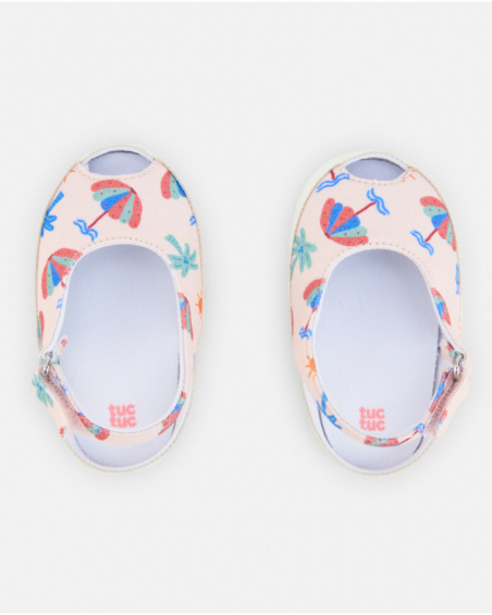 Sandalias de bebé niña en rosa claro con estampado veraniego Sandalias de bebé niña en rosa claro con estampado veraniego