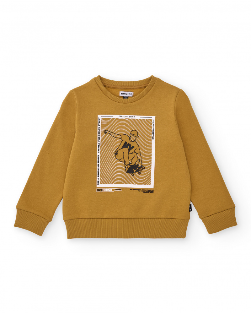 Sudadera mostaza para niño con estampado de skater