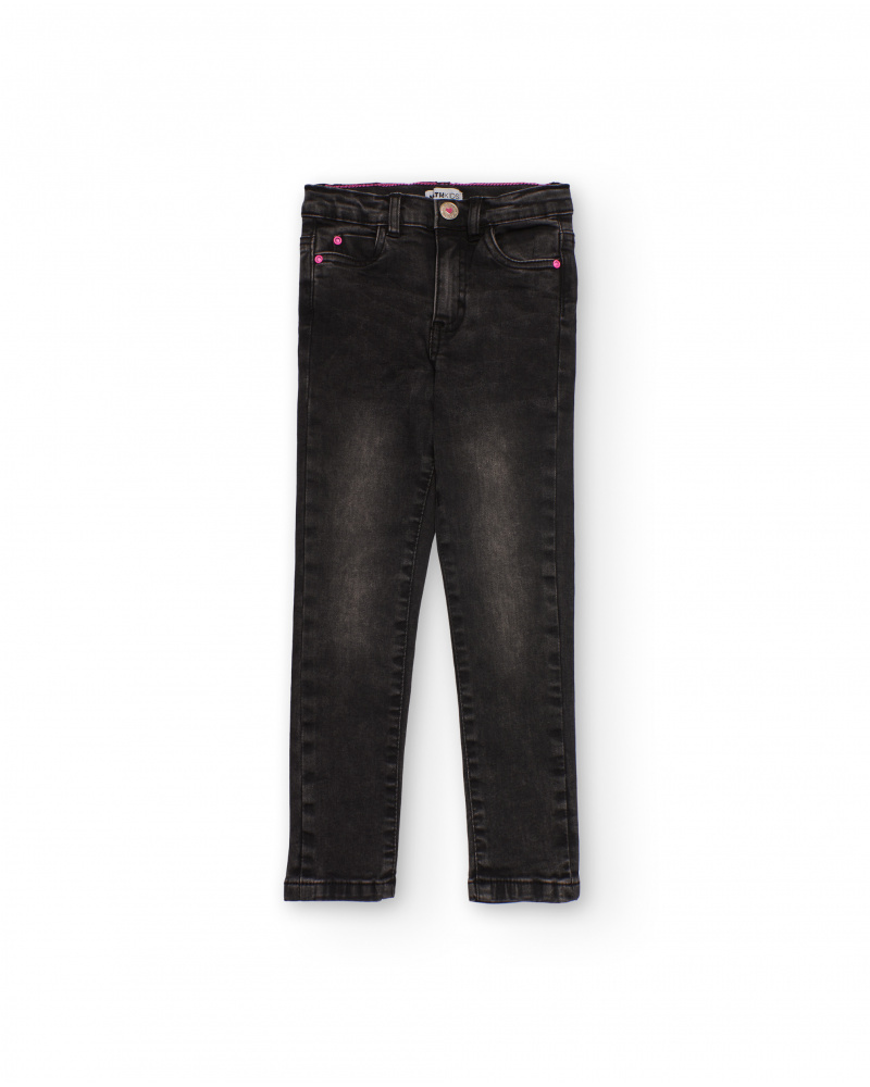 Pantalón denim skinny negro desgastado para niña