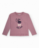 Camiseta de manga larga rosa con estampado de vaso de café