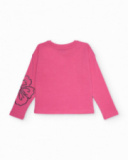 Sudadera fucsia para niña con estampado de flor en strass