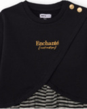 Vestido sudadera negro para niña con falda de rayas y detalle