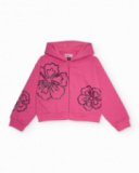 Sudadera con capucha para niña color fucsia con flores de strass