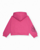 Sudadera con capucha para niña color fucsia con flores de strass