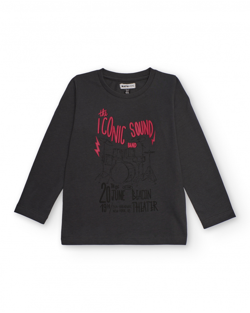 Camiseta de manga larga para niño color gris oscuro con