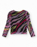 Camiseta de tul para niña con estampado multicolor y frunces en