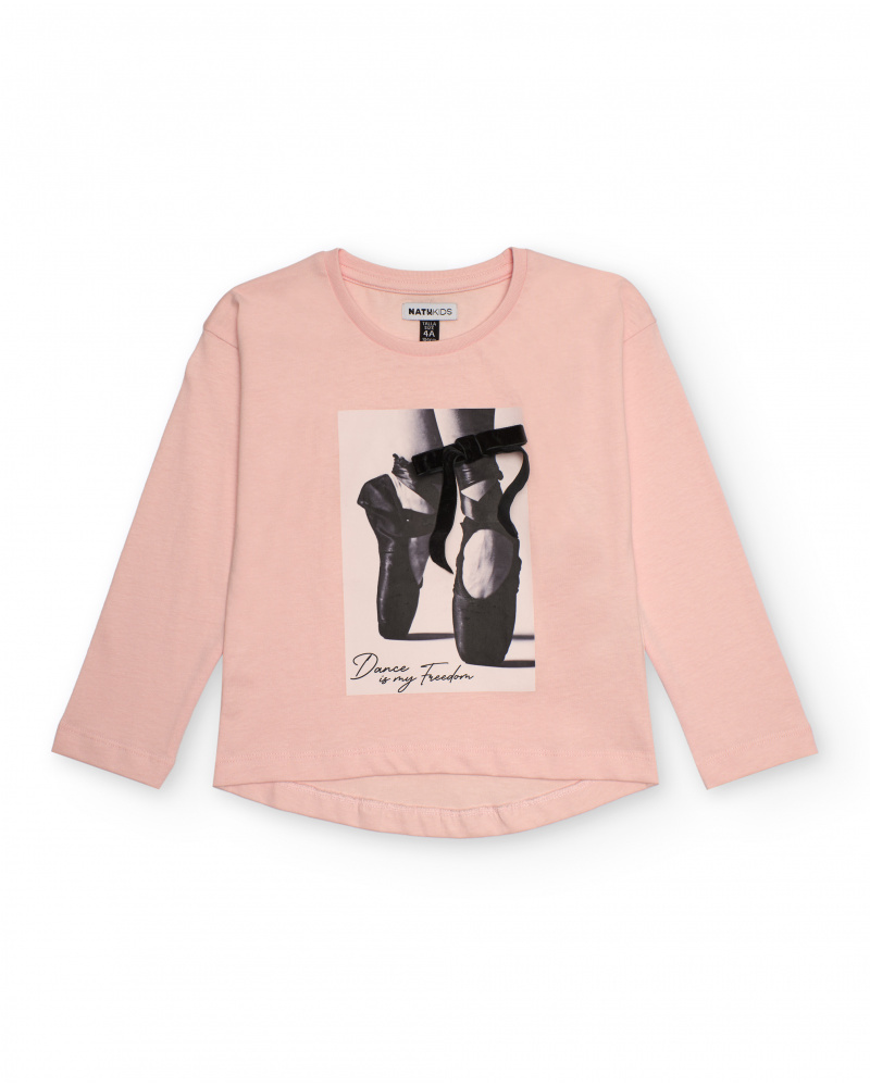 Camiseta rosa para niña con estampado de zapatillas de ballet