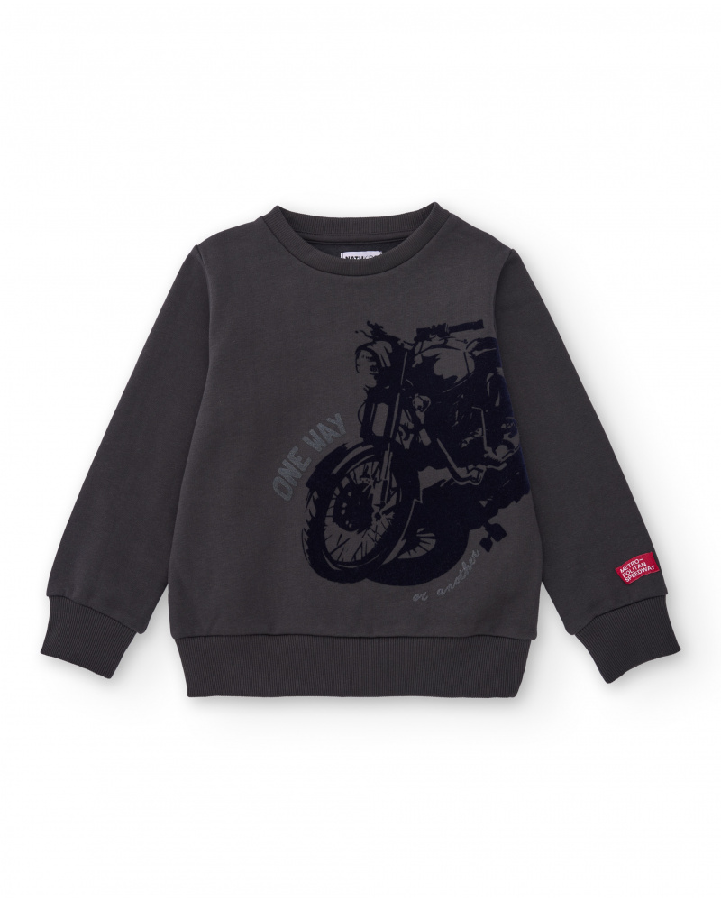 Sudadera para niño color gris con estampado de motocicleta