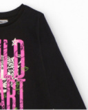 Camiseta negra de manga larga para niña con estampado "Wild