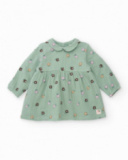 Vestido de gasa para niña color verde con bordado de flores Vestido de gasa para niña color verde con bordado de flores