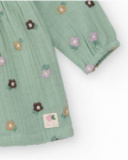Vestido de gasa para niña color verde con bordado de flores Vestido de gasa para niña color verde con bordado de flores