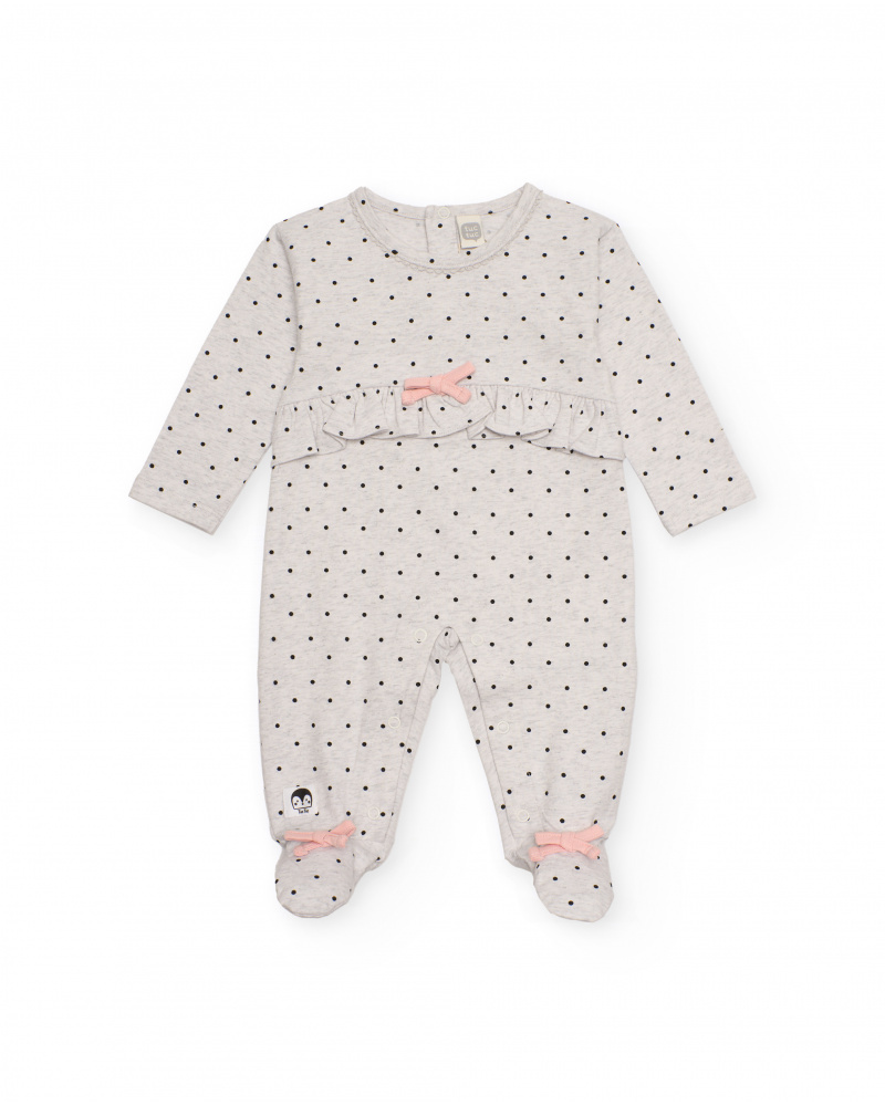 Pelele de punto para niña color gris claro con estampado de