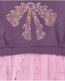 Vestido morado para niña con falda de tul rosa y detalles de