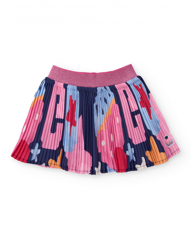 Falda plisada para niña con estampado multicolor y cinturilla