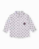 Camisa de popelín para niño en blanco con estampado de balones.
