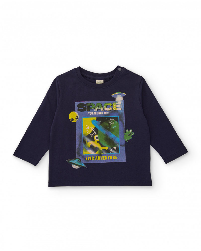Camiseta de punto para niño color azul marino con estampado