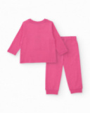 Pijama de algodón para niña en color rosa con estampado de nave