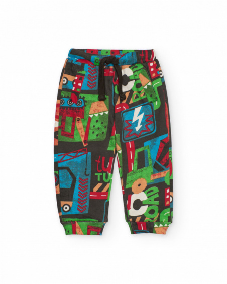 Pantalón para niño en marrón con estampado integral de vehículos