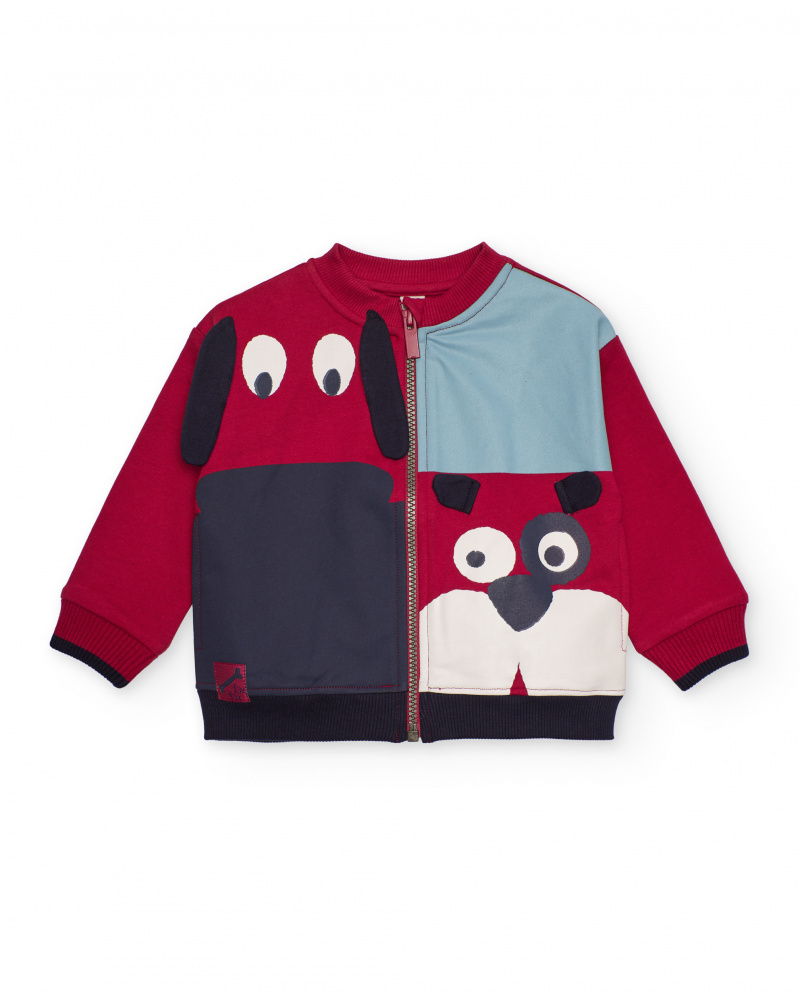 Sudadera con cremallera para niño en rojo con diseño de animales