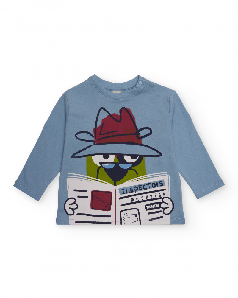 Camiseta para niño en azul con estampado de espía