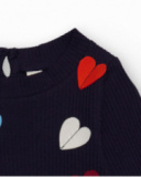 Vestido para niña en azul marino con apliques de corazones