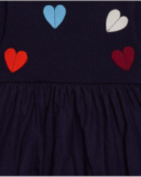Vestido para niña en azul marino con apliques de corazones