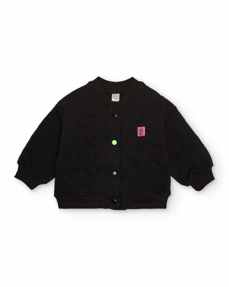 Chaqueta bomber para niña en negro con textura de corazones