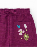 Pantalón ancho de felpa para niña en burdeos con bordado de
