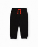Pantalón de felpa negro con cordón rojo para niño Pantalón de felpa negro con cordón rojo para niño