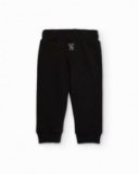 Pantalón de felpa negro con cordón rojo para niño Pantalón de felpa negro con cordón rojo para niño