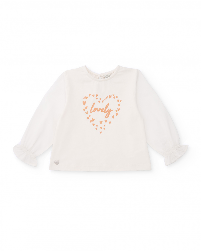 Camiseta de niña blanca con estampado de corazones