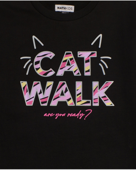 Sudadera negra de junior niña con estampado "CAT WALK"