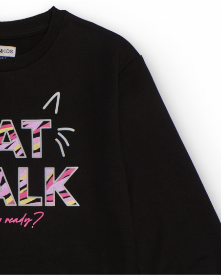 Sudadera negra de junior niña con estampado "CAT WALK"