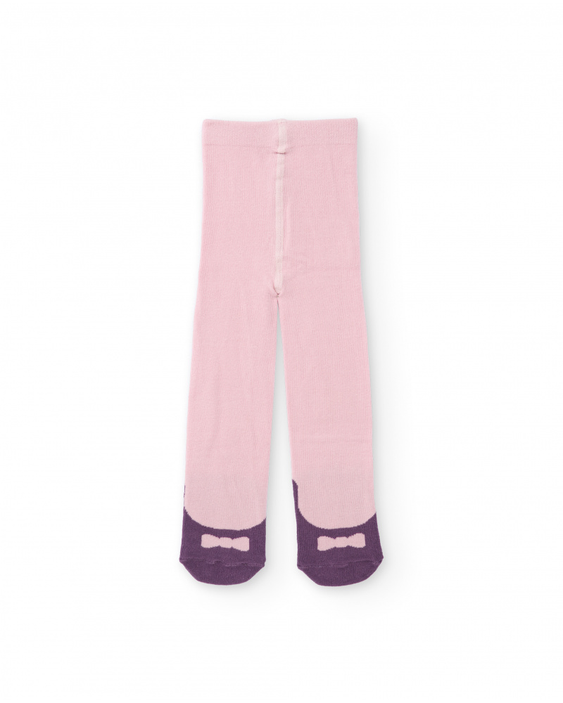 Medias de punto para niña en color rosa con diseño de moño